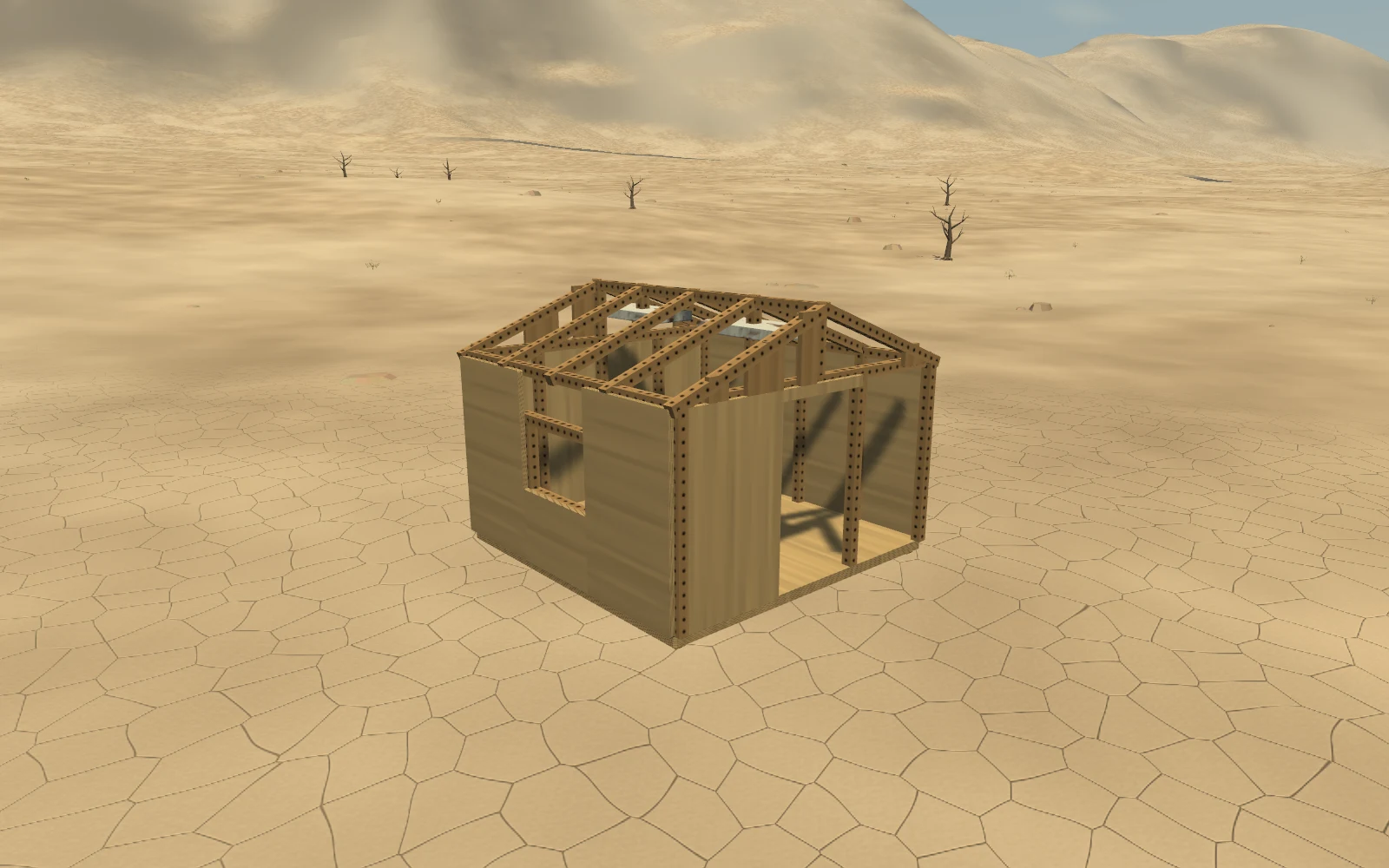 A ruined variant with open roof framing and surviving panels.