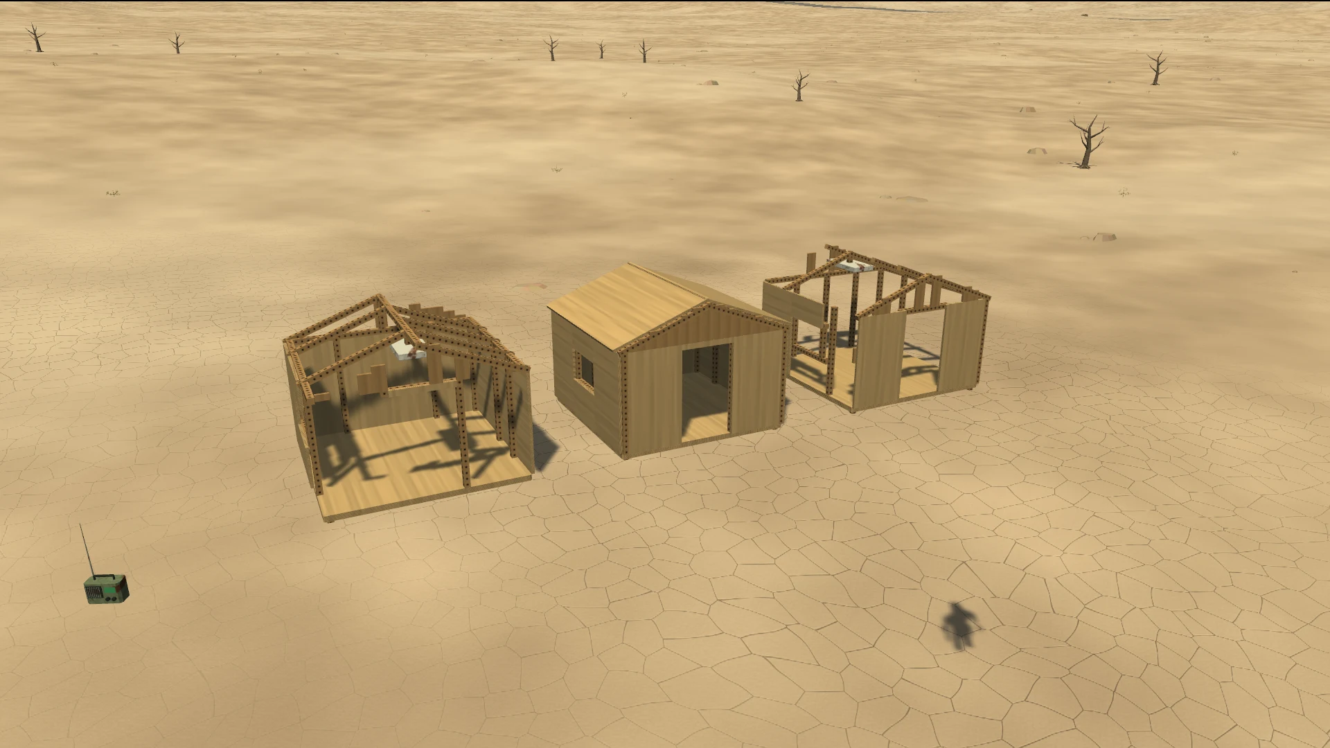 Three independently seeded house rolls, including missing studs, rafters and other framing. Staged side by side in-engine.